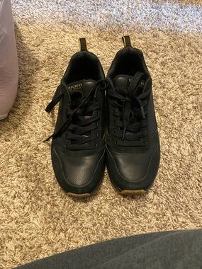 Skechers Men’s Black Lace-Up Sneakers with Gum Outsole